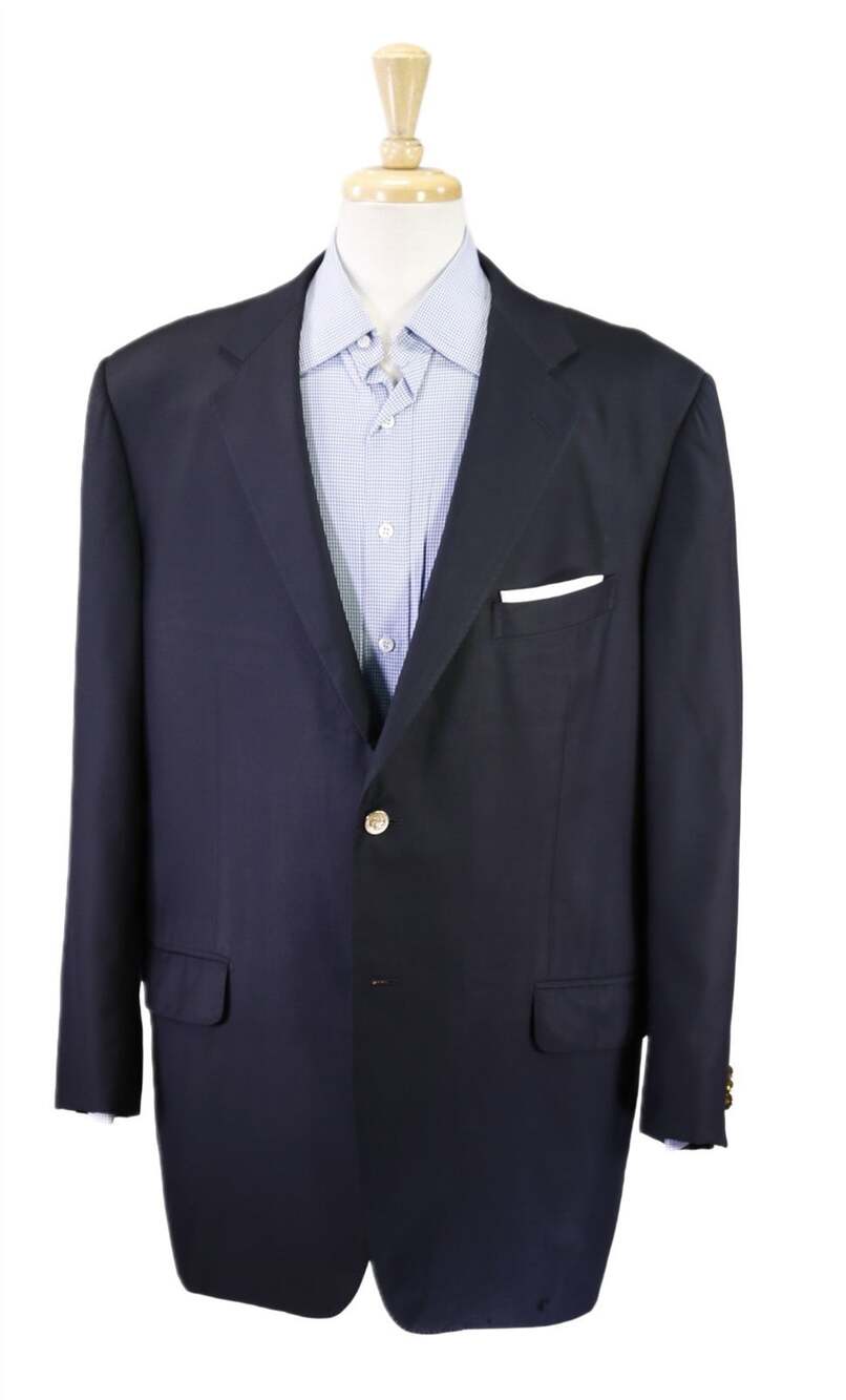 Ermenegildo Zegna Black w/ Gold Metal Buttons 2-Btn Wool Blazer Jacket 46R